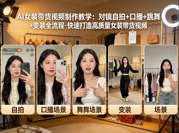 AI女装带货视频制作教学，对镜自拍、口播、跳舞、变装全流程，快速打造高质量女装带货视频-小创项目网