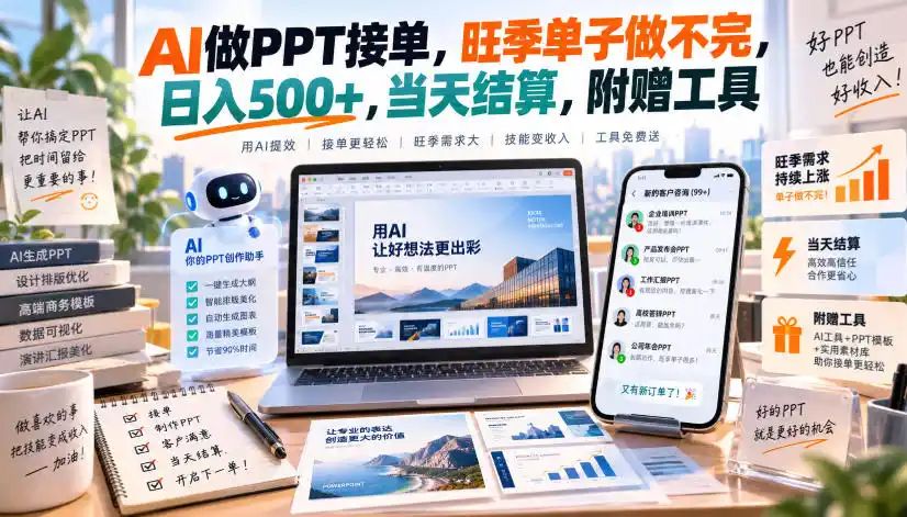 AI做PPT接单，旺季单子做不完，日入500+，当天结算，附赠工具【揭秘】-小创项目网