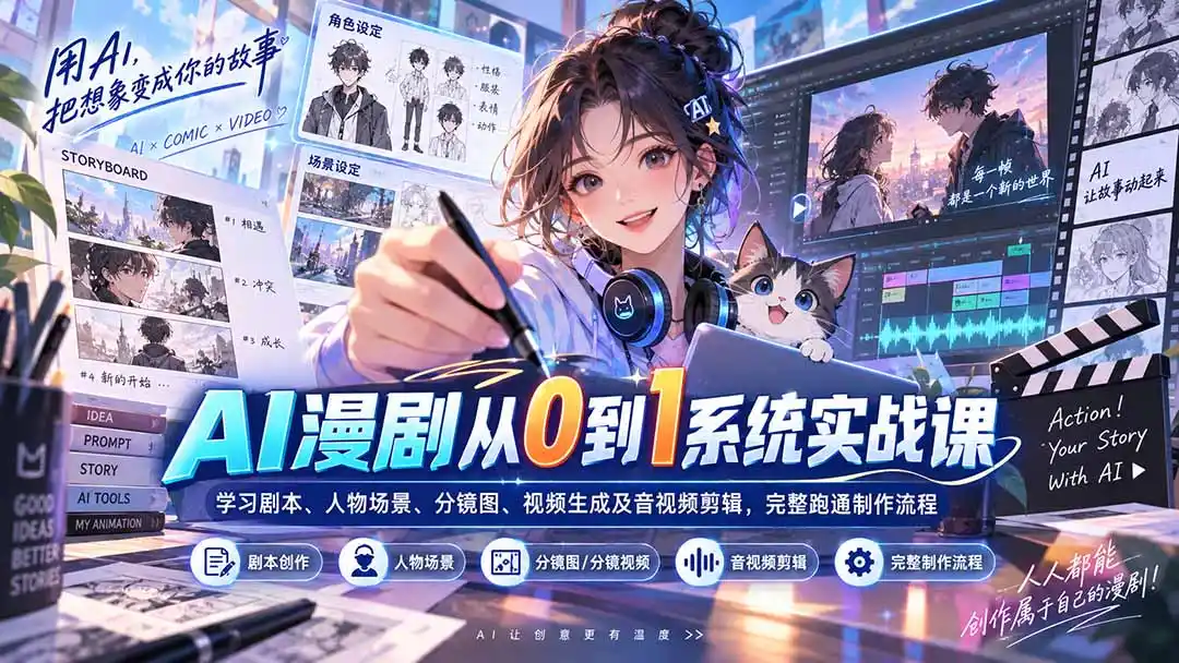 AI漫剧从0到1系统实战课：学习剧本、人物场景、分镜图、视频生成及音视频剪辑，完整跑通制作流程-小创项目网