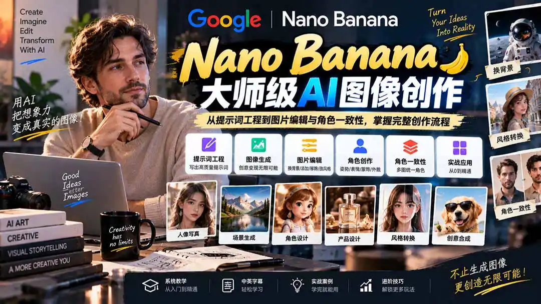 【无水印】Nano Banana大师级AI图像实战课：从提示词工程到图片编辑与角色一致性，掌握完整创作流程-小创项目网
