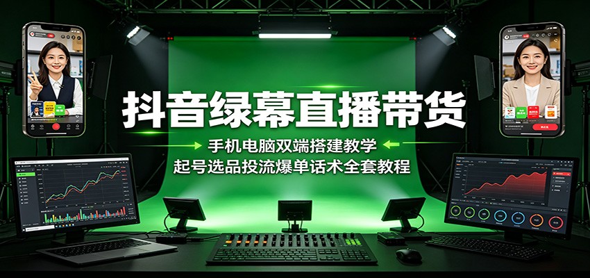 抖音绿幕直播带货：手机电脑双端搭建教学，起号选品投流爆单话术全套教程-小创项目网