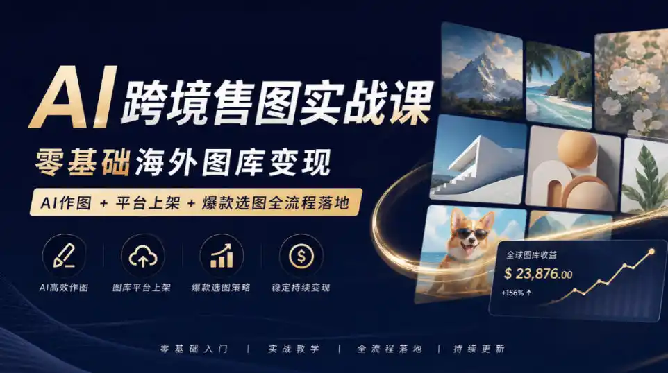 AI跨境售图实战课，零基础海外图库变现，AI作图+平台上架+爆款选图全流程落地-小创项目网