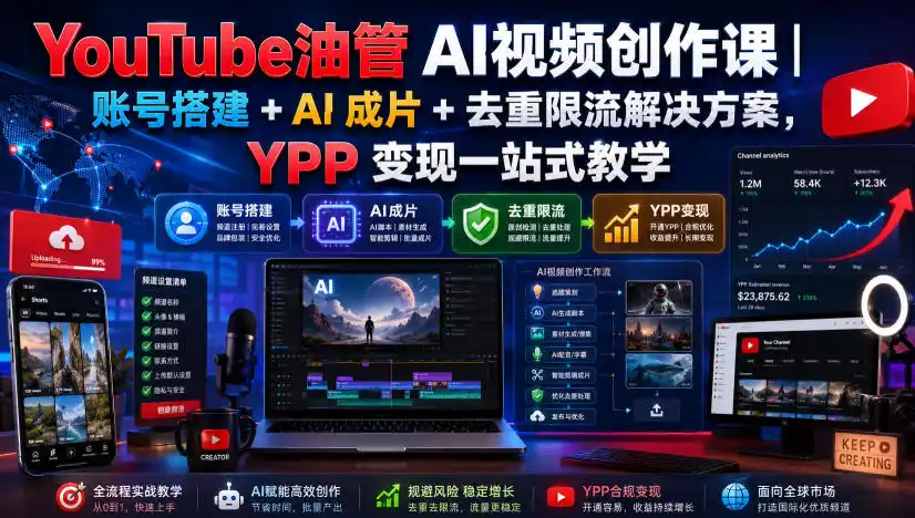 YouTube油管AI视频创作课｜账号搭建+AI成片+去重限流解决方案，YPP变现一站式教学(更新0925)-小创项目网