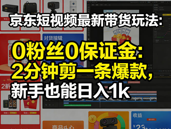 京东短视频最新带货玩法，0粉丝0保证金，2分钟剪一条爆款，新手也能日入1k+【揭秘】-小创项目网