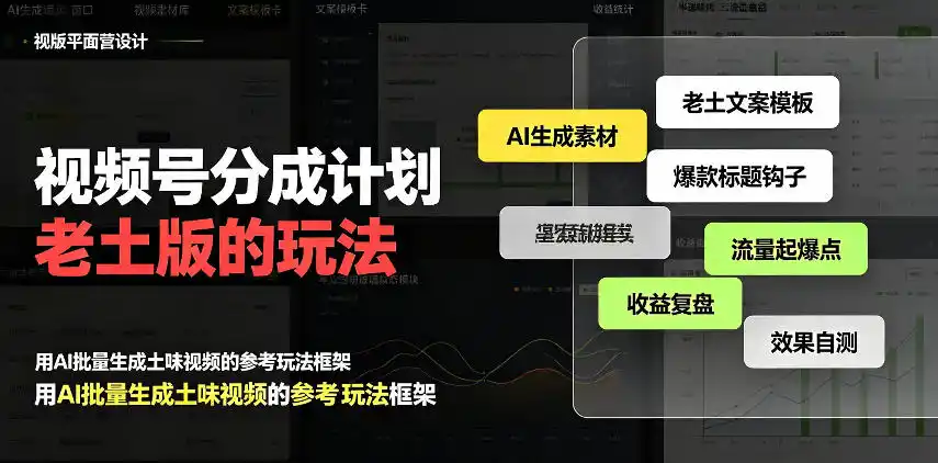 视频号分成计划老土版的玩法，流量爆炸，每天收益300+，纯靠AI生成，越土的玩法，越高级-小创项目网