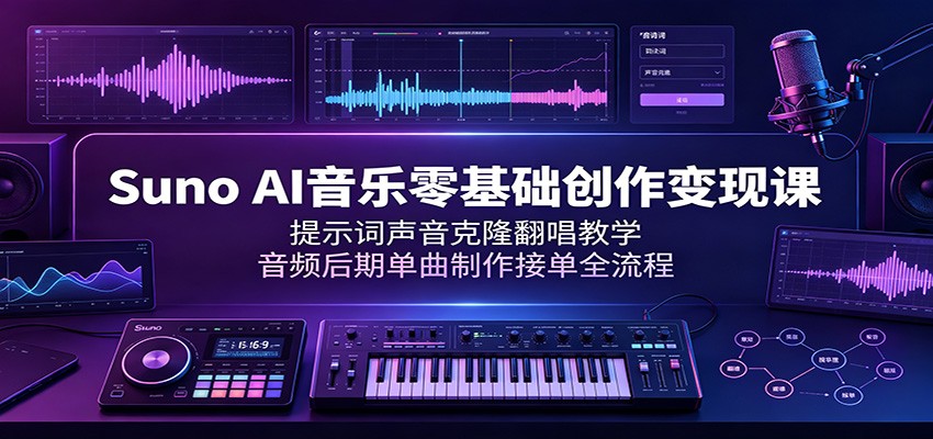 Suno AI音乐零基础创作变现课:提示词声音克隆翻唱教学,音频后期单曲制作接单全流程-小创项目网