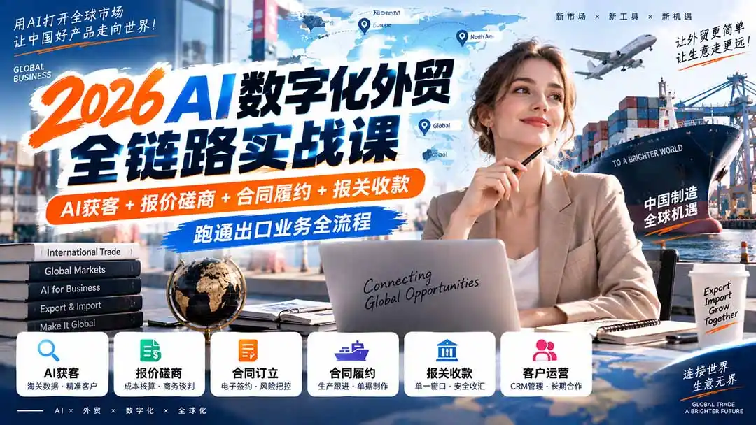 2026AI数字化外贸全链路实战课：AI获客+报价磋商+合同履约+报关收款，跑通出口业务全流程-小创项目网