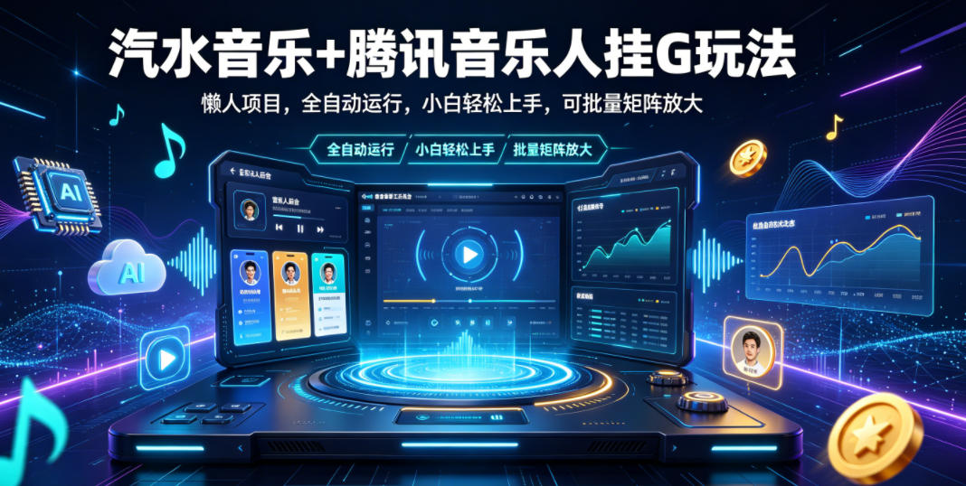 汽水音乐+腾讯音乐人挂G玩法，懒人项目，全自动运行，小白轻松上手，可批量矩阵放大【揭秘】-小创项目网