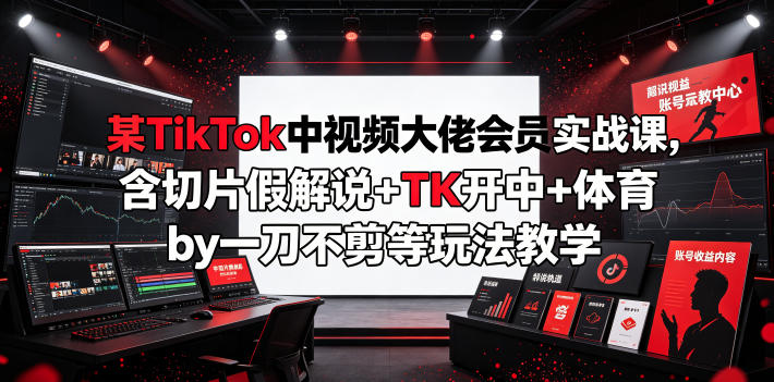 某TikTok中视频大佬会员实战课，含切片假解说+TK开中+体育by一刀不剪等玩法教学-小创项目网