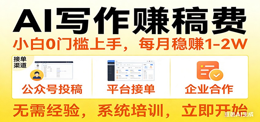 用AI写作赚稿费，提供接单渠道，每月稳赚1-2W，小白0门槛上手！-小创项目网