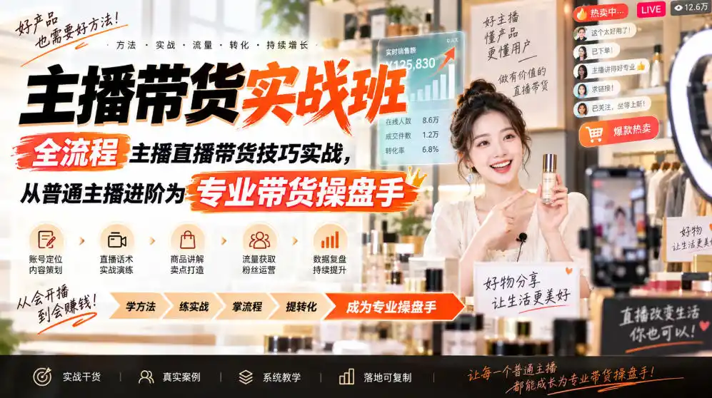 主播带货实战班ZB，全流程主播直播带货技巧实战，从普通主播进阶为专业带货操盘手-小创项目网