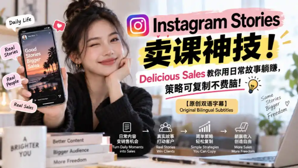 Instagram Stories卖课神技！Delicious Sales教你用日常故事躺賺，策略可复制不费脑！【原创双语字幕】-小创项目网