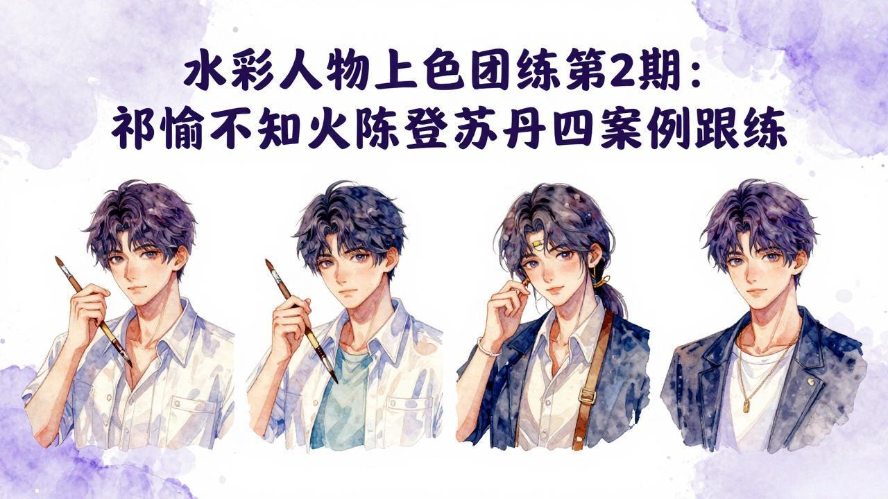 水彩人物上色团练第2期：祁煜不知火陈登苏丹四案例跟练，手把手提升绘画能力-小创项目网