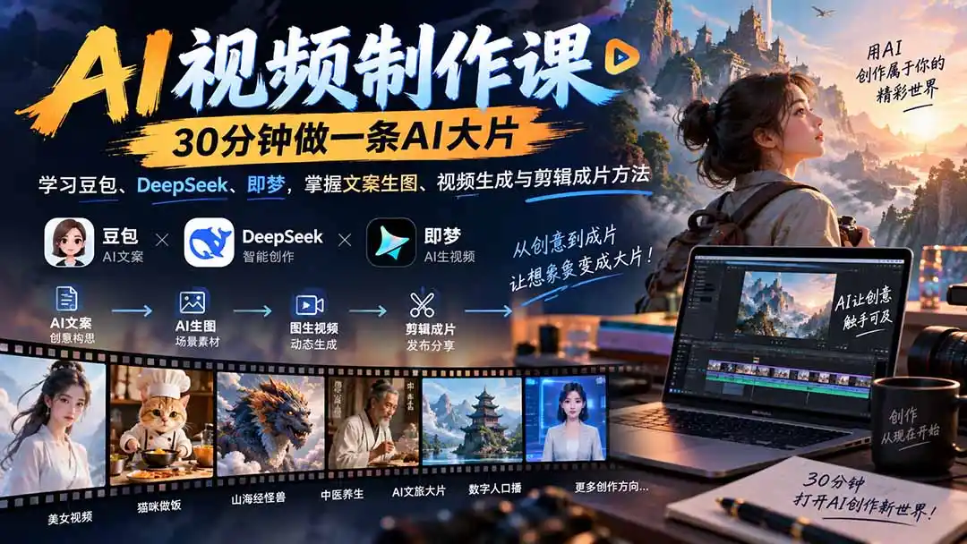 AI视频制作课-30分钟做一条AI大片：学习豆包、DeepSeek、即梦，掌握文案生图、视频生成与剪辑成片方法-小创项目网