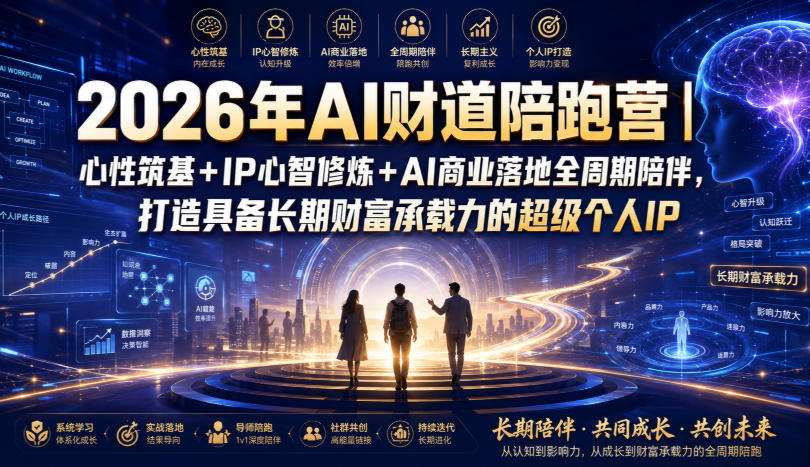 2026年AI财道陪跑营|心性筑基+IP心智修炼+AI商业落地全周期陪伴,打造具备长期财富承载力的超级个人IP-小创项目网