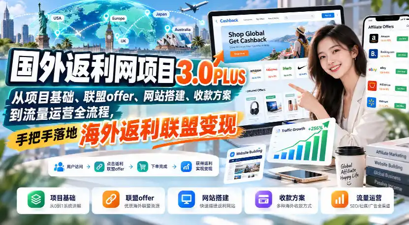国外返利网项目3.0PLUS，从项目基础、联盟offer、网站搭建、收款方案到流量运营全流程，手把手落地海外返利联盟变现-小创项目网