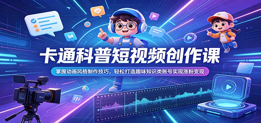 卡通科普短视频创作课：掌握动画风格制作技巧，轻松打造趣味知识类账号实现涨粉变现-小创项目网
