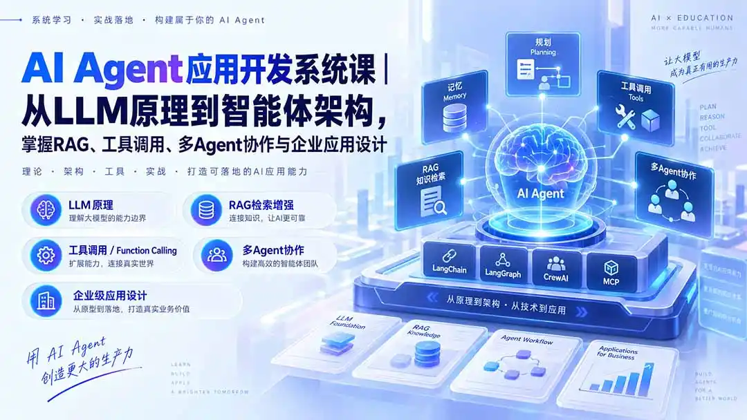 AI Agent应用开发系统课-179节｜从LLM原理到智能体架构，掌握RAG、工具调用、多Agent协作与企业应用设计-小创项目网