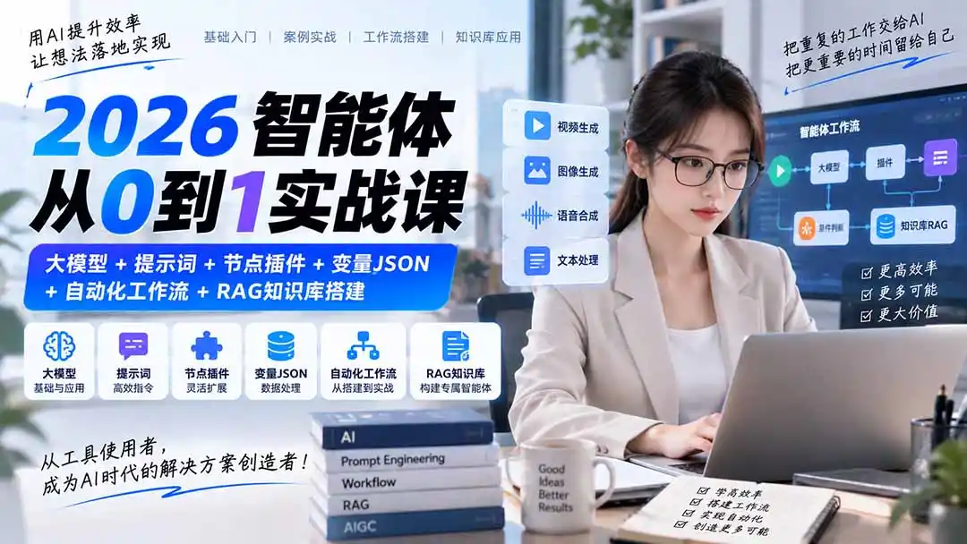 2026智能体从0到1实战课｜大模型+提示词+节点插件+变量JSON+自动化工作流+RAG知识库搭建-小创项目网