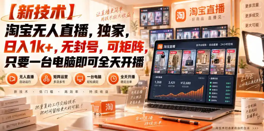 【独家新技术】淘宝无人直播，日入1k+，无封号，可矩阵，只要一台电脑即可全天开播【揭秘】-小创项目网