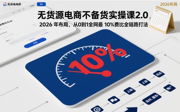 无货源电商不备货实操课2.0，2026年布局，从0到1全网最低10%费比全链路打法【更新26年7月22日】-小创项目网