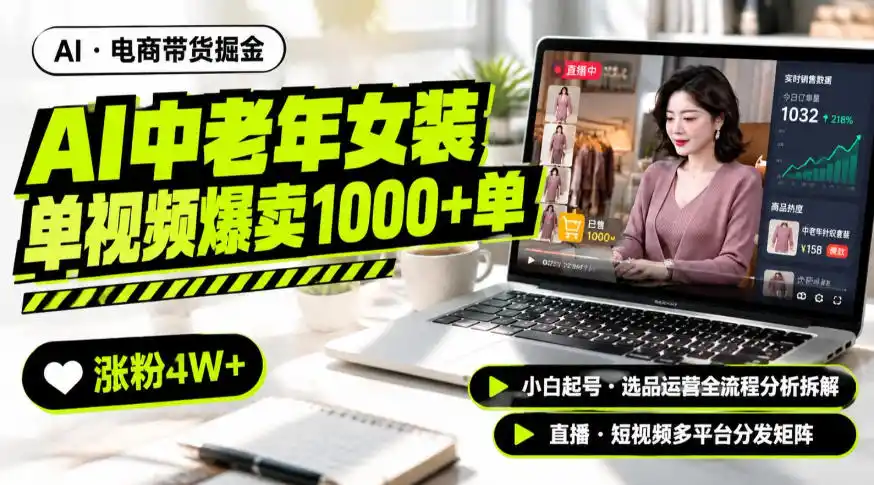 AI中老年服装带货赛道新玩法，一个视频卖出1000多单涨粉4W+，小白起号选品运营全流程分析拆解-小创项目网