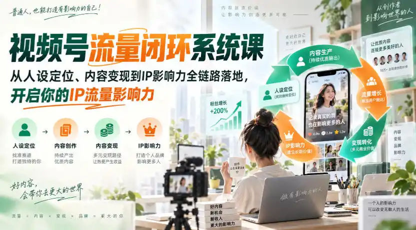 视频号流量闭环系统课，从人设定位、内容变现到IP影响力全链路落地，开启你的IP流量影响力-小创项目网