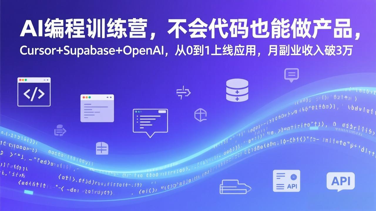 AI编程训练营，不会代码也能做产品，Cursor+Supabase+OpenAI，从0到1上线应用，月副业收入破3万-小创项目网