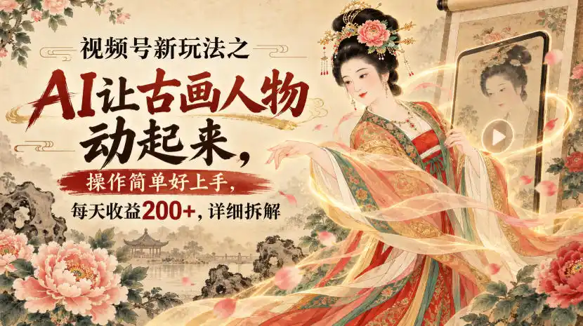 视频号新玩法之AI让古画人物动起来，操作简单好上手，每天收益200+，详细拆解-小创项目网