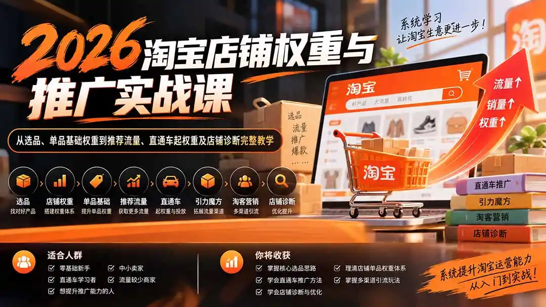 2026淘宝店铺权重与推广实战课：从选品、单品基础权重到推荐流量、直通车起权重及店铺诊断完整教学-小创项目网