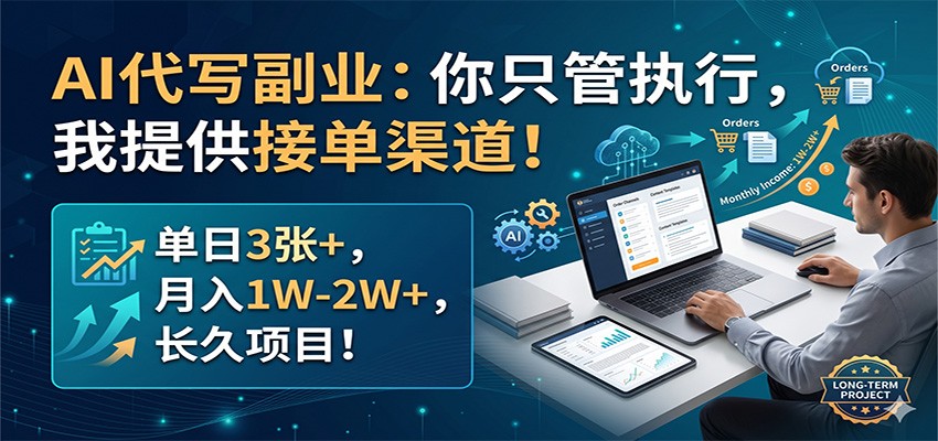 AI代写副业：你只管执行，我提供接单渠道！单日3张+，月入1W-2W+，长久项目-小创项目网