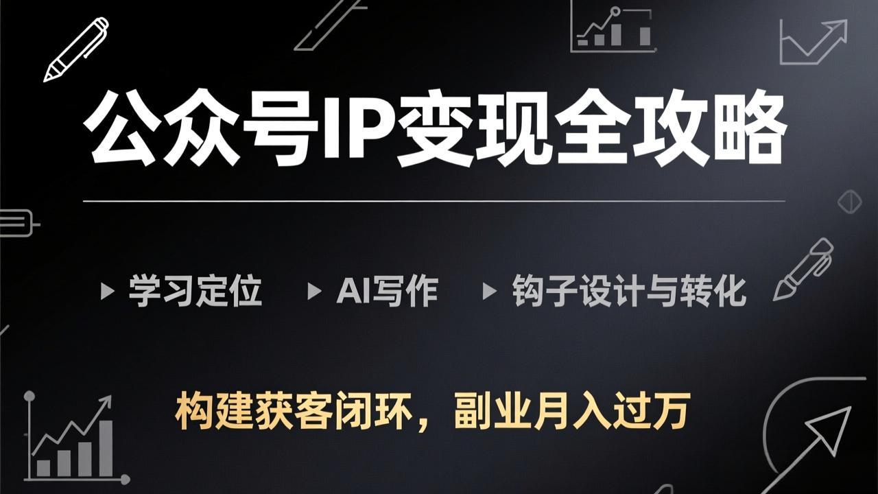 公众号IP变现全攻略-更新，学习定位、AI写作、钩子设计与转化，构建获客闭环，副业月入过万-小创项目网
