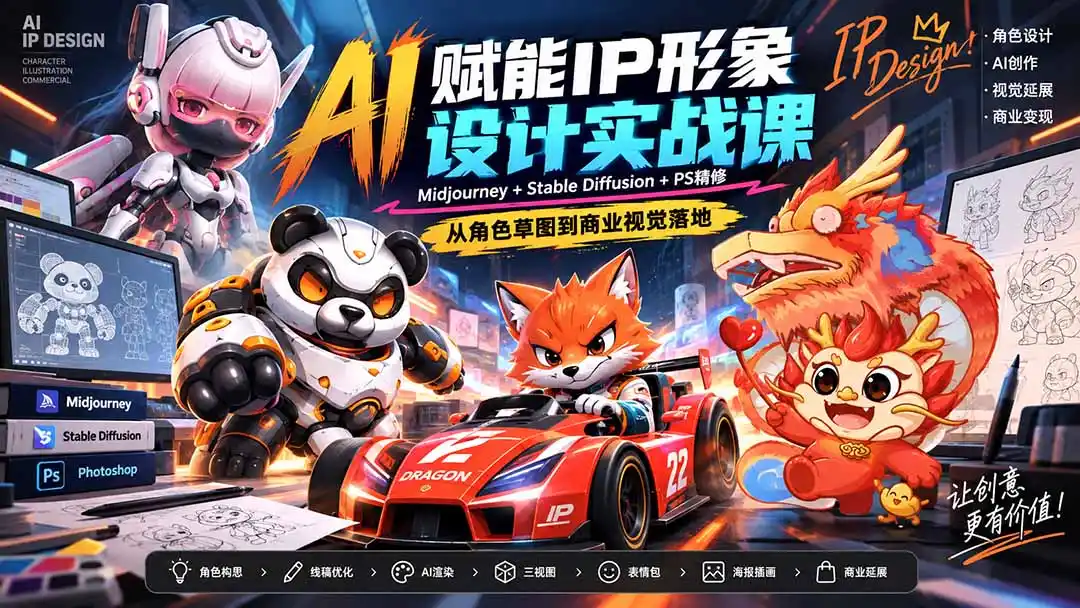 AI赋能IP形象设计实战课-无水印：Midjourney+Stable Diffusion+PS精修，从角色草图到商业视觉落地-小创项目网