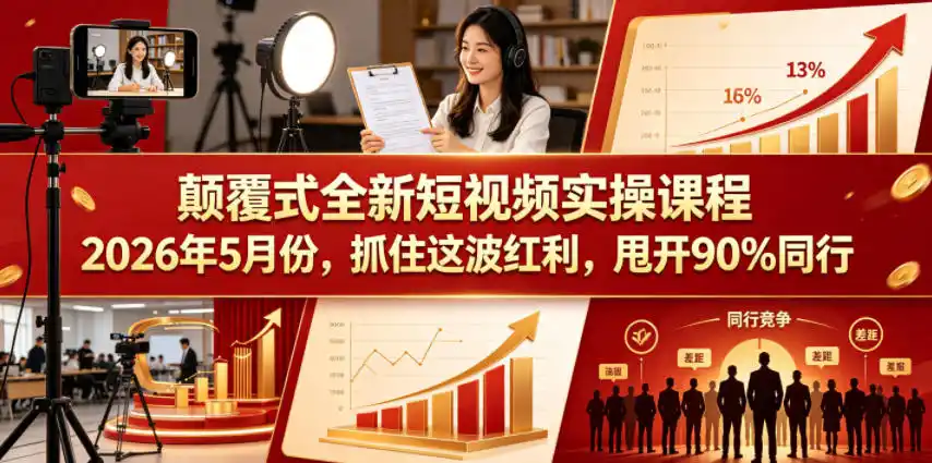 颠覆式全新短视频实操课程，抓住这波红利，甩开90%同行(更新2026年9月份)-小创项目网