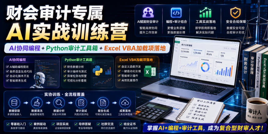 财会审计专属AI实战训练营｜AI协同编程+Python审计工具箱+Excel VBA加载项落地-小创项目网