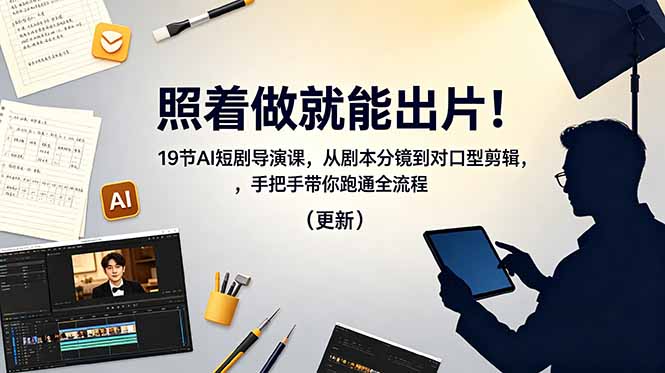 照着做就能出片！19节AI短剧导演课，从剧本分镜到对口型剪辑，手把手带你跑通全流程(更新-小创项目网