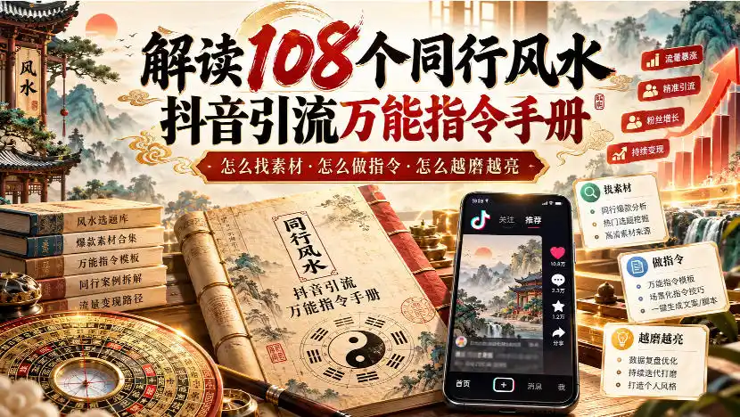 解读108个同行风水抖音引流万能指令手册，怎么找素材·怎么做指令·怎么越磨越亮【文档】-小创项目网