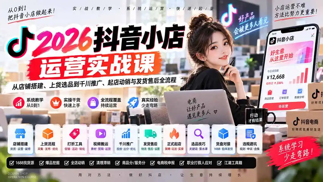 2026抖音小店运营实战课｜从店铺搭建、上货选品到千川推广、起店动销与发货售后全流程-小创项目网