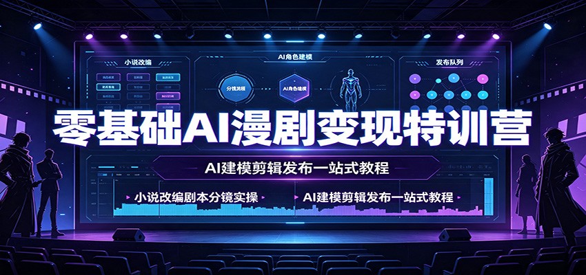 零基础AI漫剧变现特训营：小说改编剧本分镜实操，AI建模剪辑发布一站式教程-小创项目网