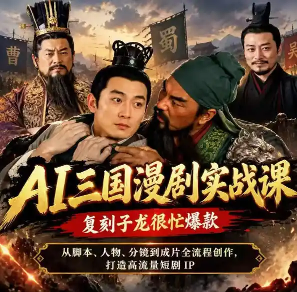 抖音14W粉博主同款AI三国漫剧实战课，复刻子龙很忙爆款，从脚本、人物、分镜到成片全流程创作，打造高流量短剧IP-小创项目网