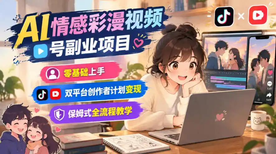 AI情感彩漫视频号副业项目，零基础上手，双平台创作者计划变现，保姆式全流程教学-小创项目网