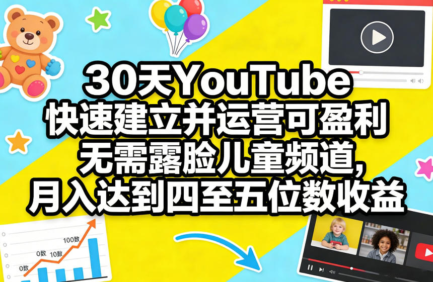 30天YouTube快速建立并运营可盈利无需露脸儿童频道，月入达到四至五位数收益-小创项目网