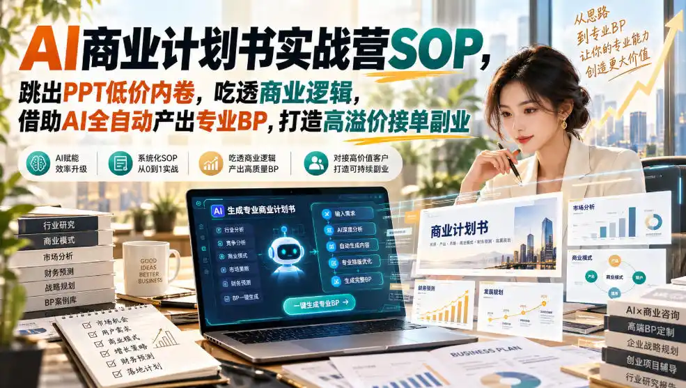 AI商业计划书实战营SOP，跳出PPT低价内卷，吃透商业逻辑，借助AI全自动产出专业BP，打造高溢价接单副业-小创项目网