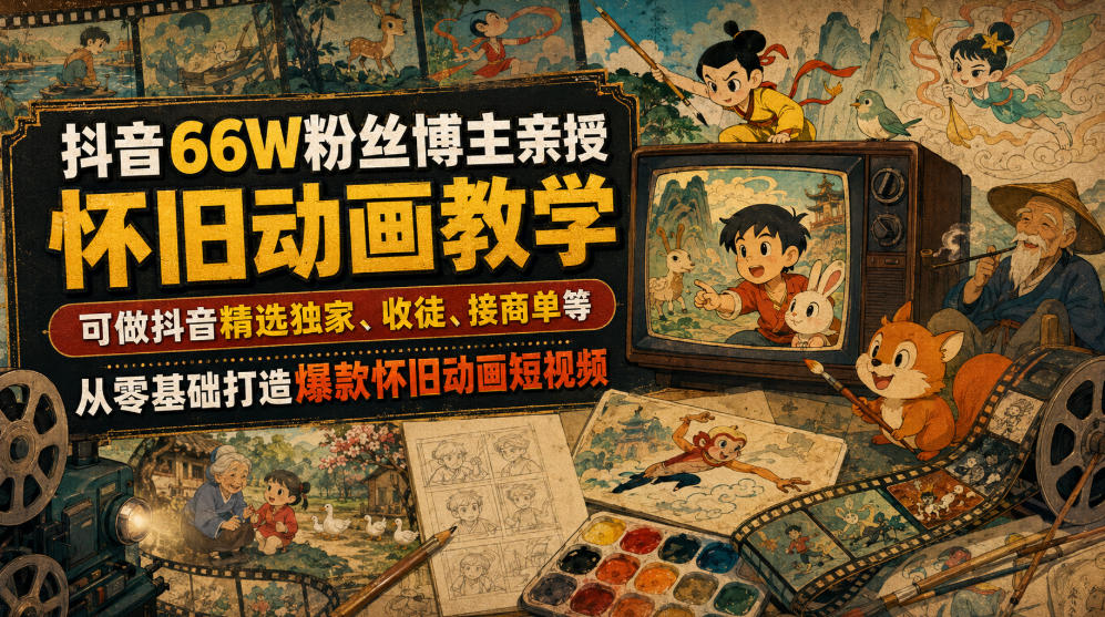 抖音66W粉丝博主亲授怀旧动画教学，可做抖音精选独家、收徒、接商单等，从零基础打造爆款怀旧动画短视频-小创项目网