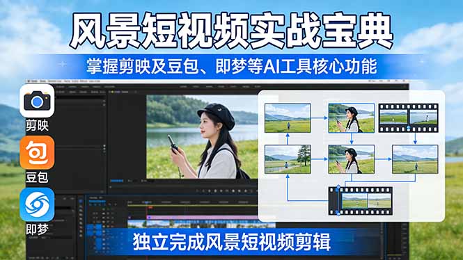 风景短视频实战宝典：掌握剪映及豆包、即梦等AI工具的核心功能，独立完成风景短视频剪辑-小创项目网