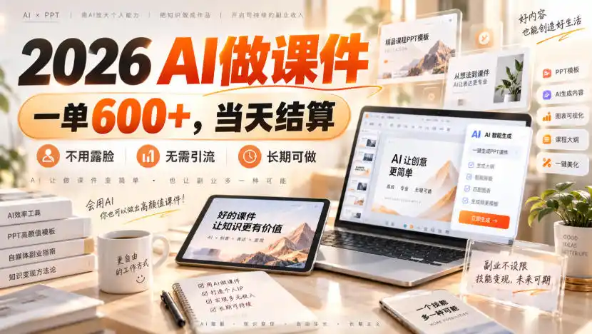 2026 AI做课件，一单600+，当天结算，不用露脸，无需引流，长期可做【揭秘】-小创项目网