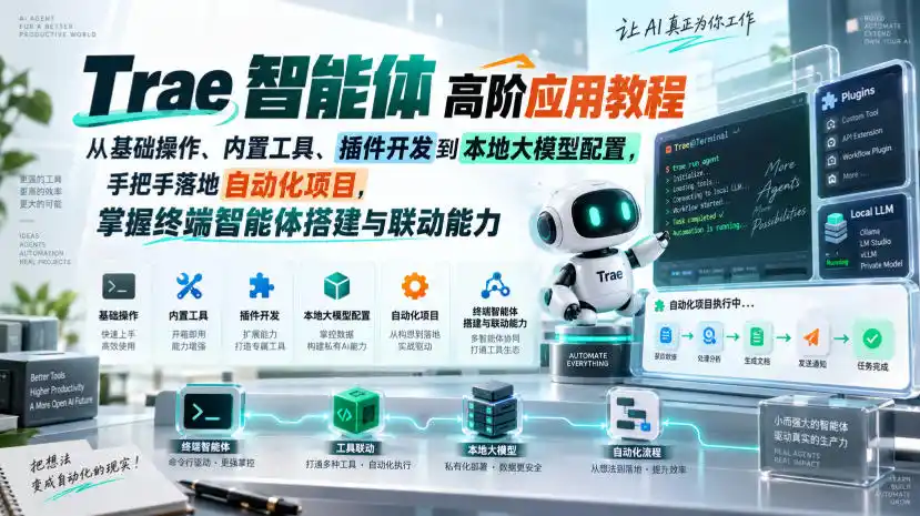 Trae智能体高阶应用教程，从基础操作、内置工具、插件开发到本地大模型配置，手把手落地自动化项目-小创项目网