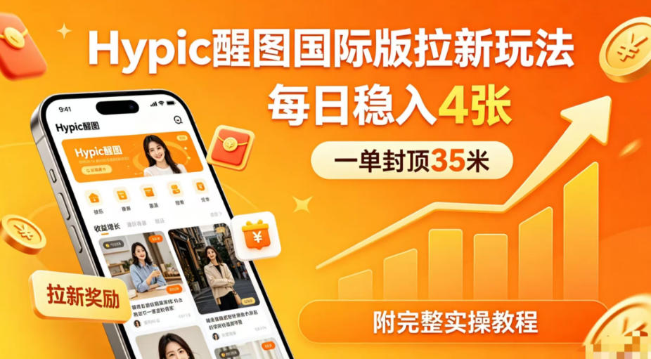 一单封顶35米，实测Hypic醒图国际版拉新玩法，每日稳入4张(附完整实操教程)-小创项目网