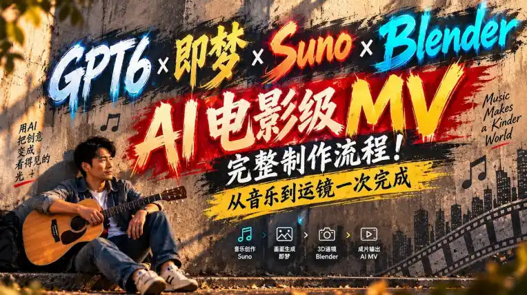 GPT6×即梦×Suno×Blender｜AI电影级MV完整制作流程！从音乐到运镜一次完成！-小创项目网