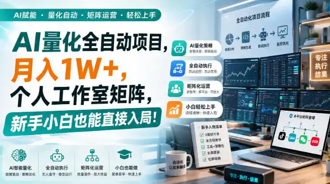 AI量化全自动挂机，月入1W+，个人工作室矩阵，新手小白也能直接入局！-小创项目网